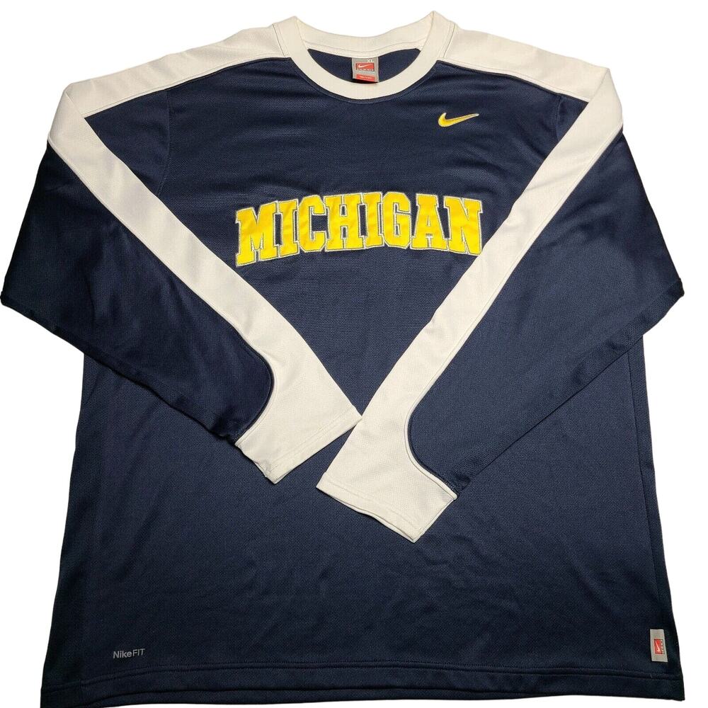 Vtg NIKE Team NikeFit Dry Michigan Wolverines Men's Pullover Shirt Size XL